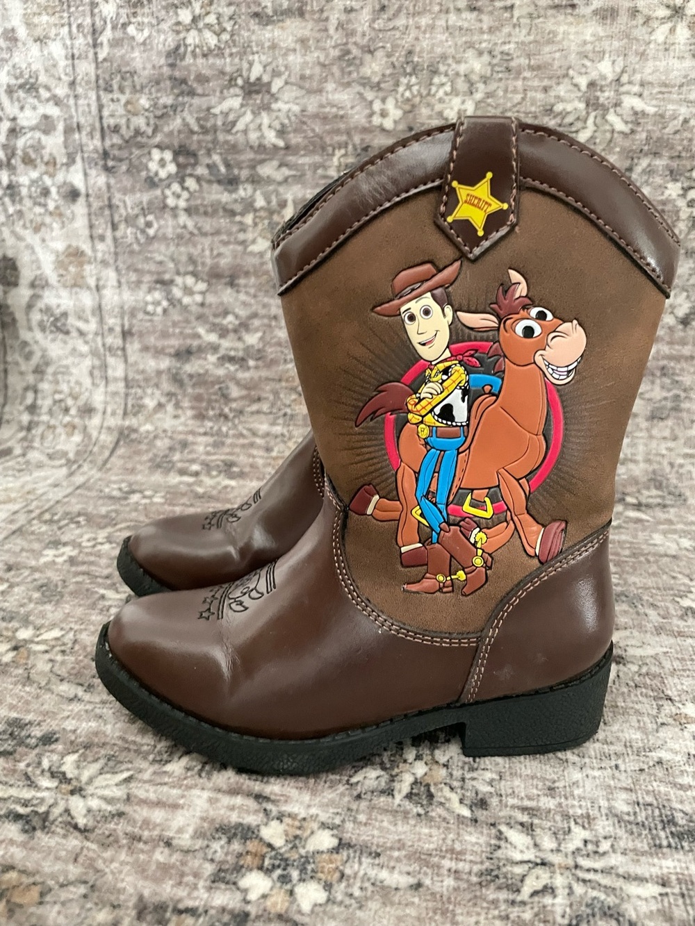 Disney Toy Story Cowboy Boots Size 8 Toddler Brown Faux Leather Pixar Woody